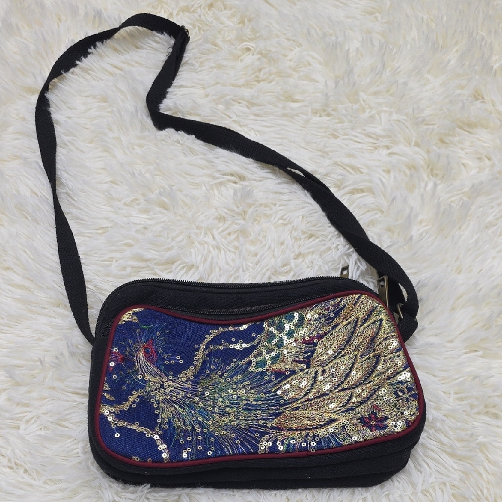 Embroidered Black and Blue Women's Bag